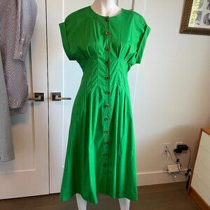 Calvin Klein SS Colorful Fit & Flare Drop Waist Button Down Midi Dress Green 4
